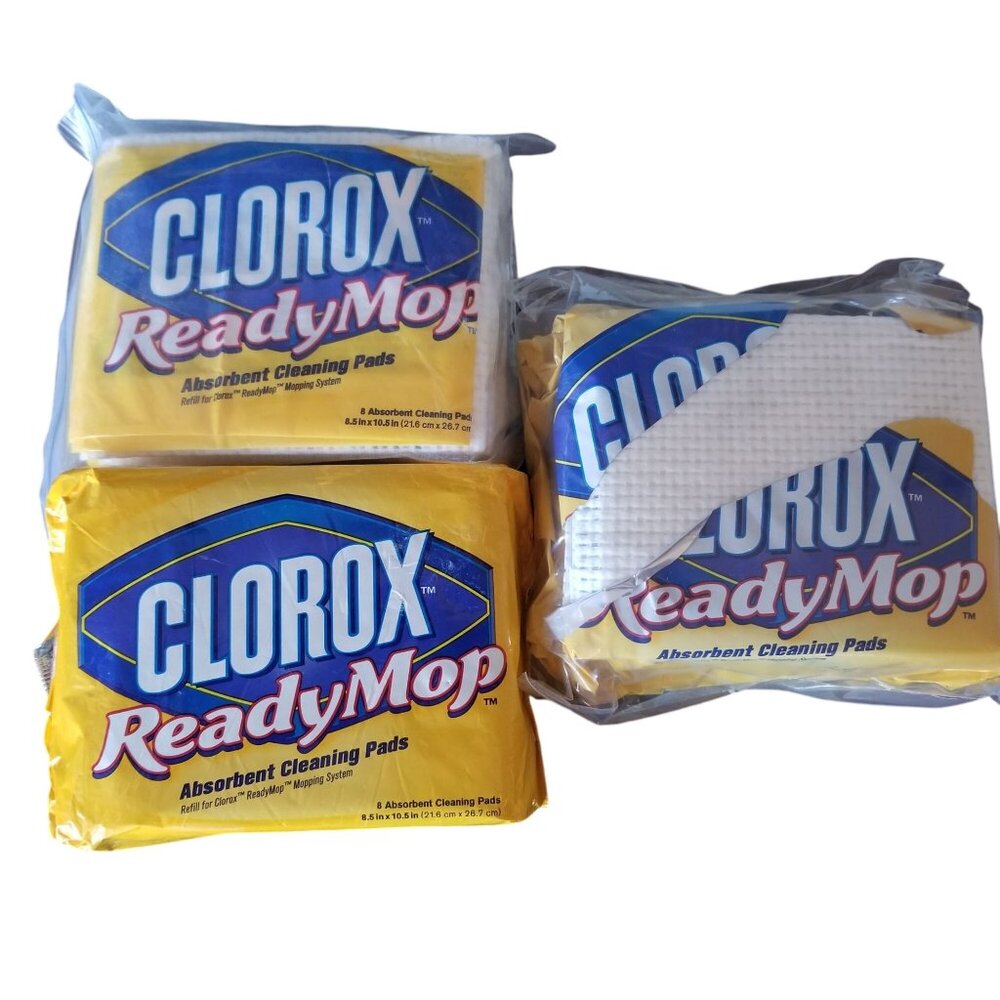 Lot of 3 packs CLOROX Absorbent Cleaning Refill Pads for ReadyMop 8 each Open